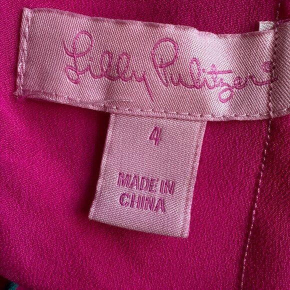 Lilly Pulitzer Kirkland Mambo Dress Bright Fuchsia with Blue Flowers Size 4 NWOT - Picture 9 of 11